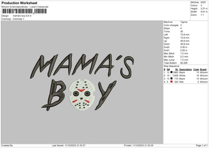 Mamas Boy Embroidery File 6 sizes