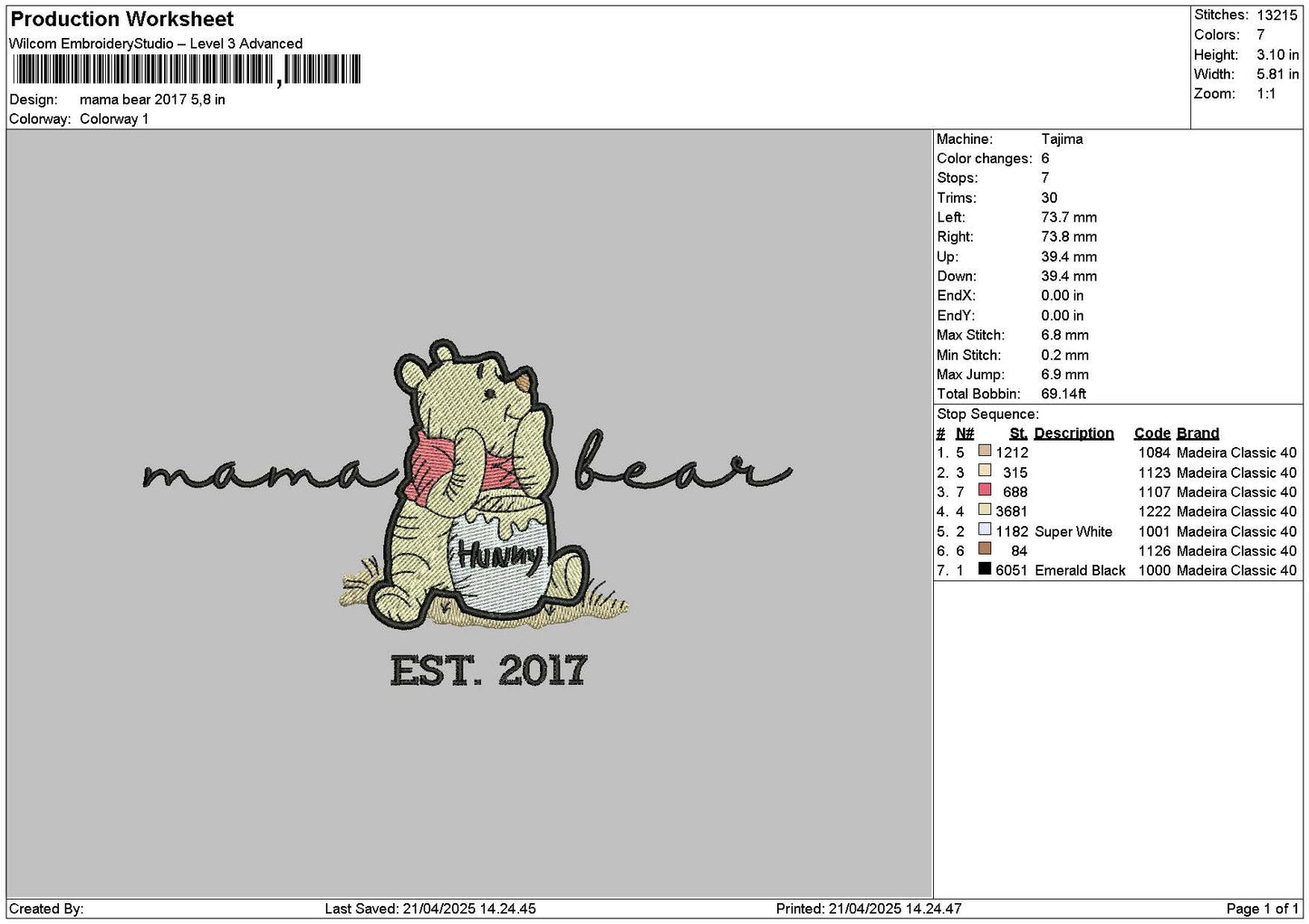 Mama 2017 Embroidery File 6 sizes