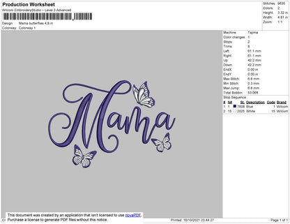 Mama Butterflies Embroidery File 4 size
