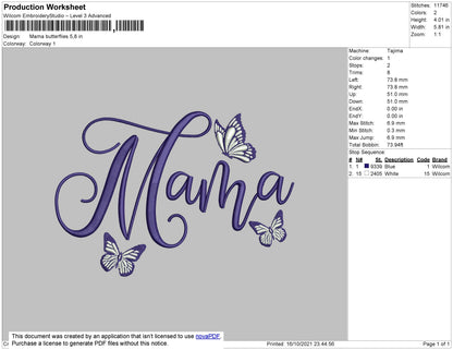 Mama Butterflies Embroidery File 4 size
