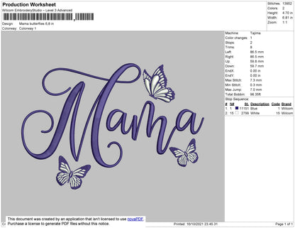 Mama Butterflies Embroidery File 4 size