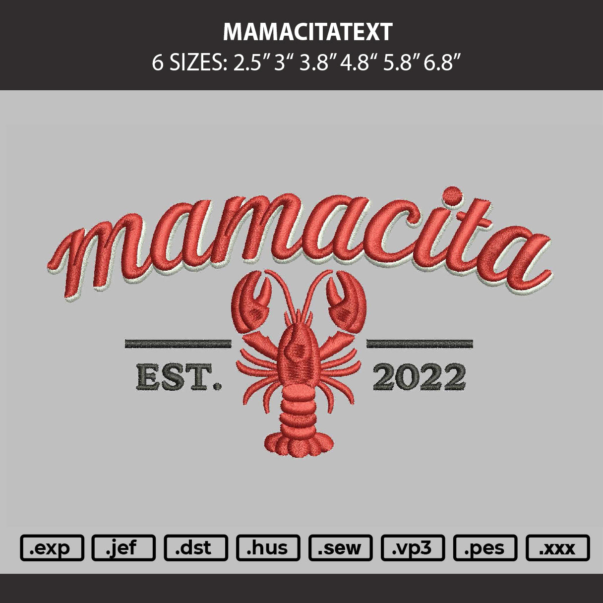Mamacitatext Embroidery Machine Design File 6 sizes