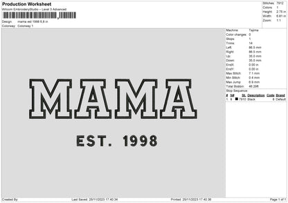 Mama Text 98 Embroidery File 6 sizes