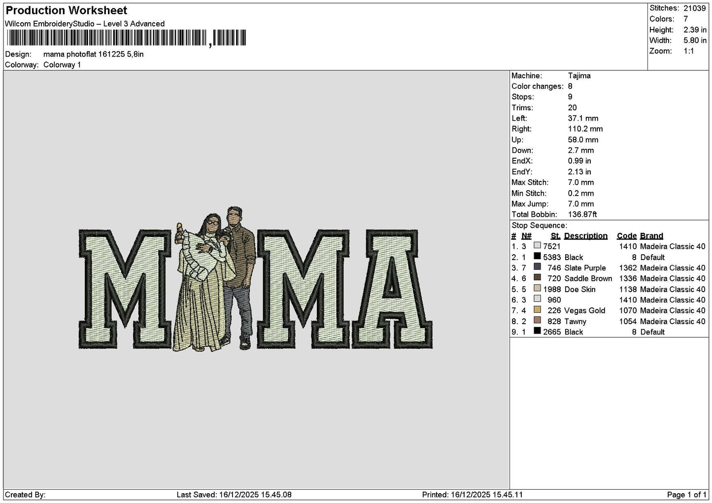 Mama Photoflat 1612 Embroidery File 6 sizes