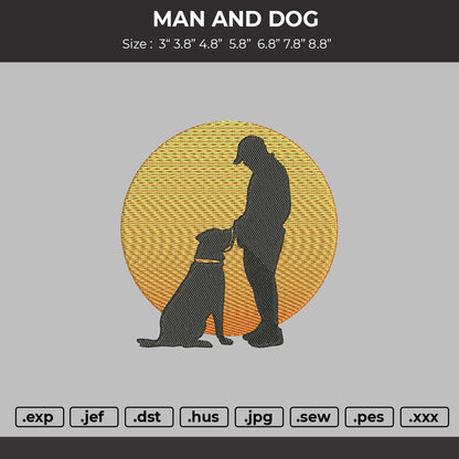 Man and dog silhouette Embroidery File 6 sizes