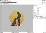 Man and dog silhouette Embroidery File 6 sizes