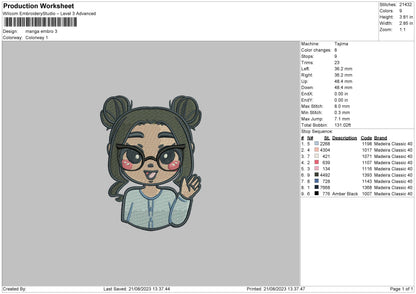 Manga Embro Embroidery File 6 sizes