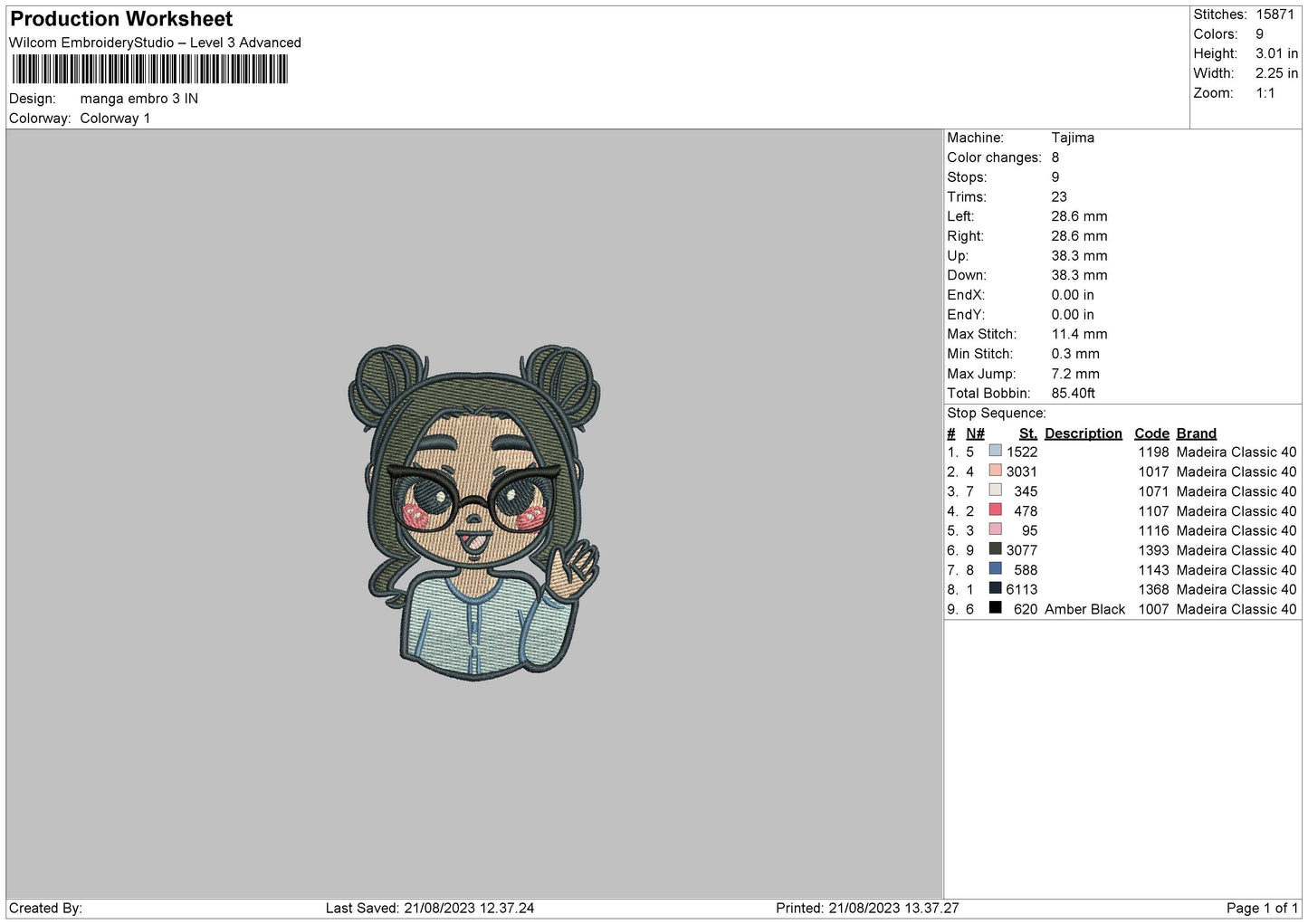 Manga Embro Embroidery File 6 sizes
