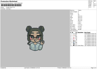 Manga Embro Embroidery File 6 sizes