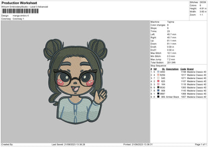 Manga Embro Embroidery File 6 sizes
