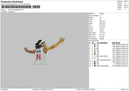 Basketball 14 Embroidery File 4 size