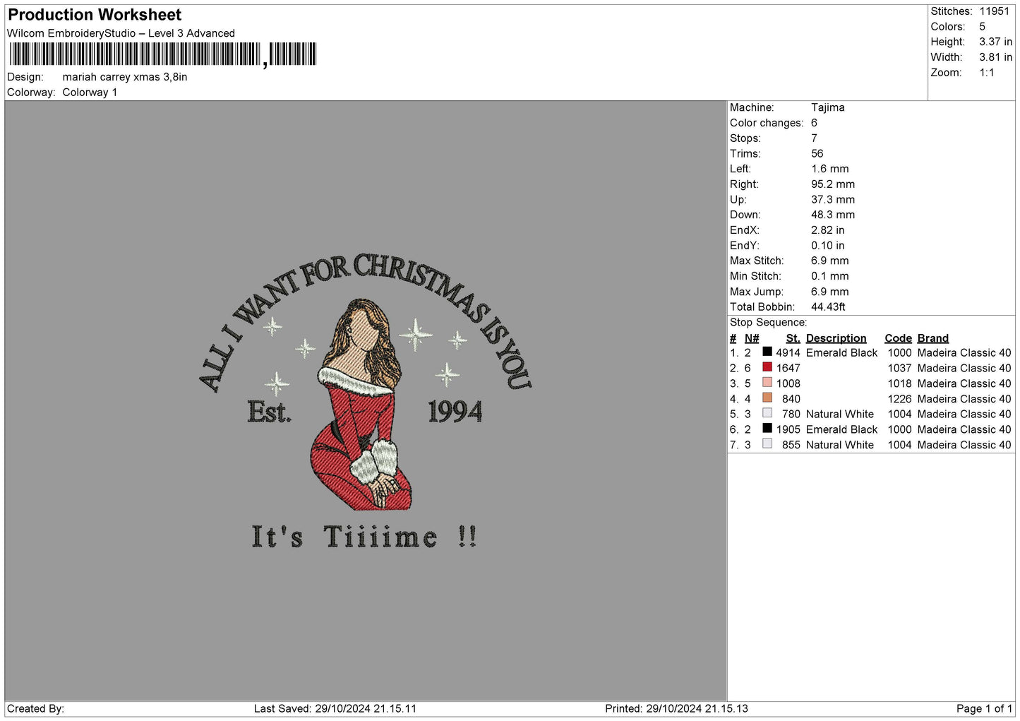 Mariah Xmas Embroidery File 6 sizes