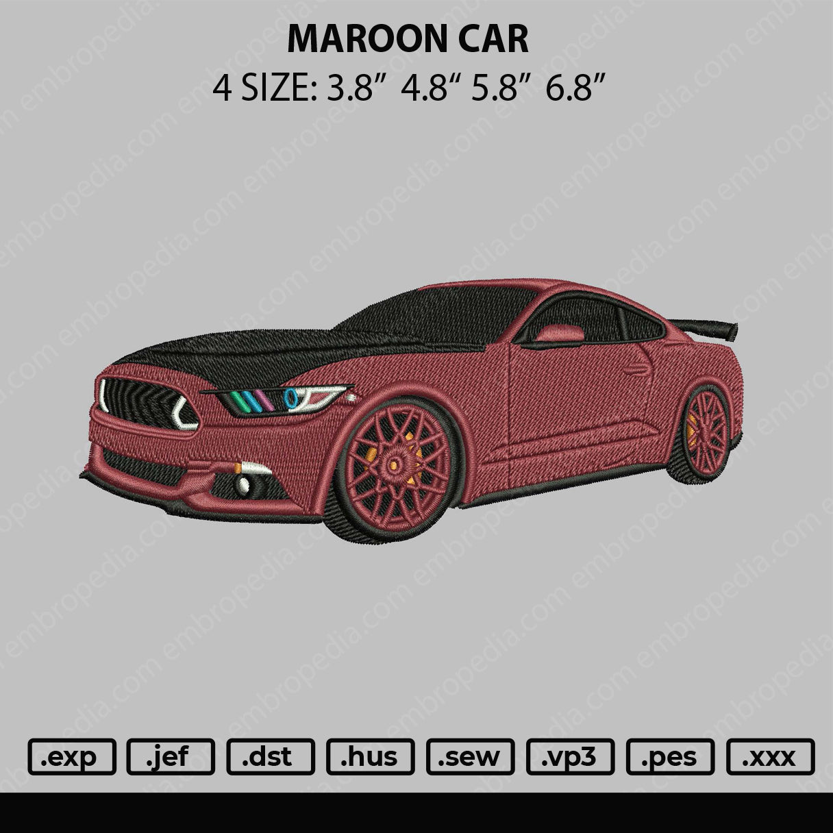 Maroon Car Embroidery File 4 size