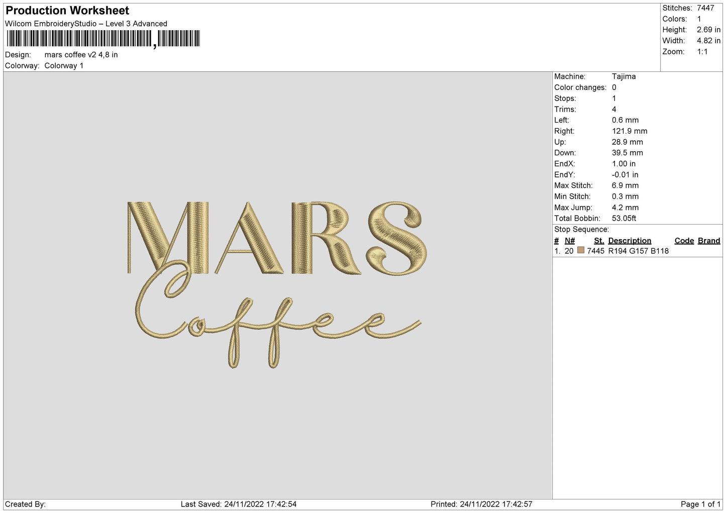 Marscoffee V2 Embroidery File 6 sizes