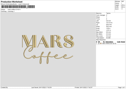 Marscoffee V2 Embroidery File 6 sizes