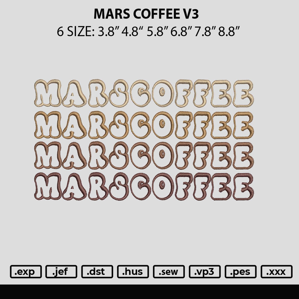 Mars Coffee V3 Embroidery File 6 sizes
