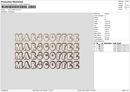 Mars Coffee V3 Embroidery File 6 sizes
