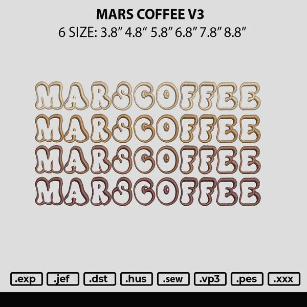 Mars Coffee V3 Embroidery File 6 sizes