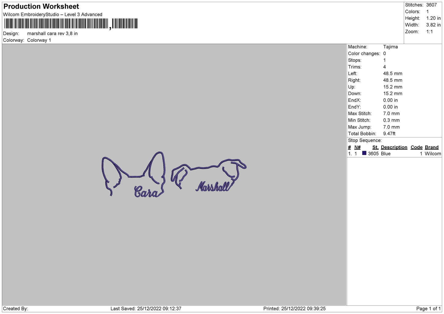 Marshall Cara Embroidery File 6 sizes