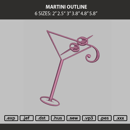Martini Outline Embroidery Machine Design File 6 sizes