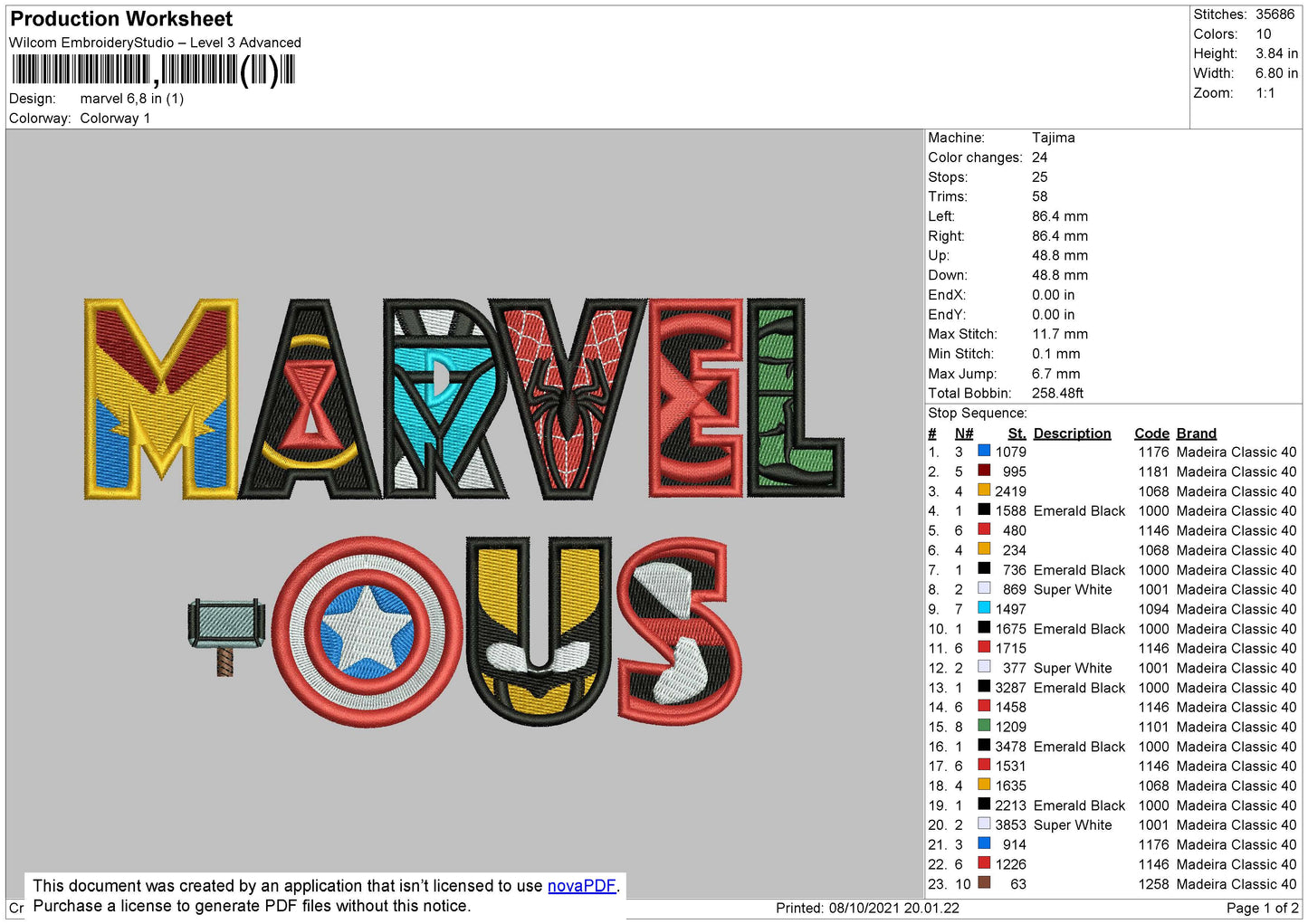 Marvel Embroidery File 4 size