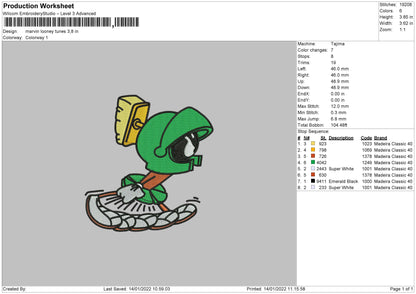 Marvin Looney Tunes Embroidery File 4 size