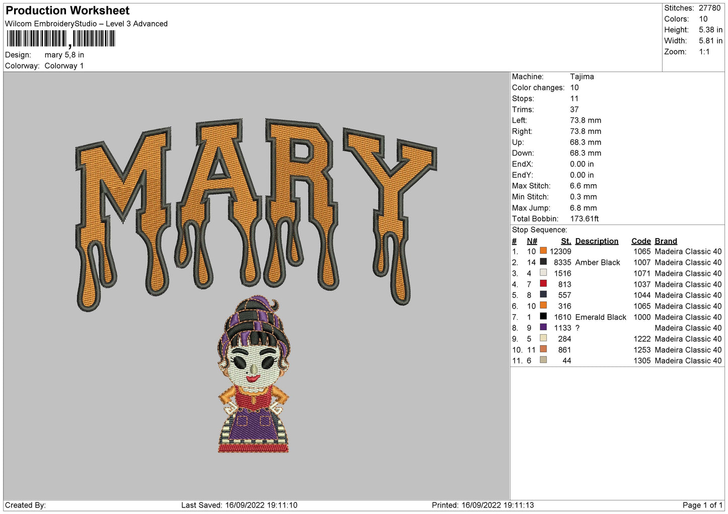 Mary Embroidery File 5 sizes