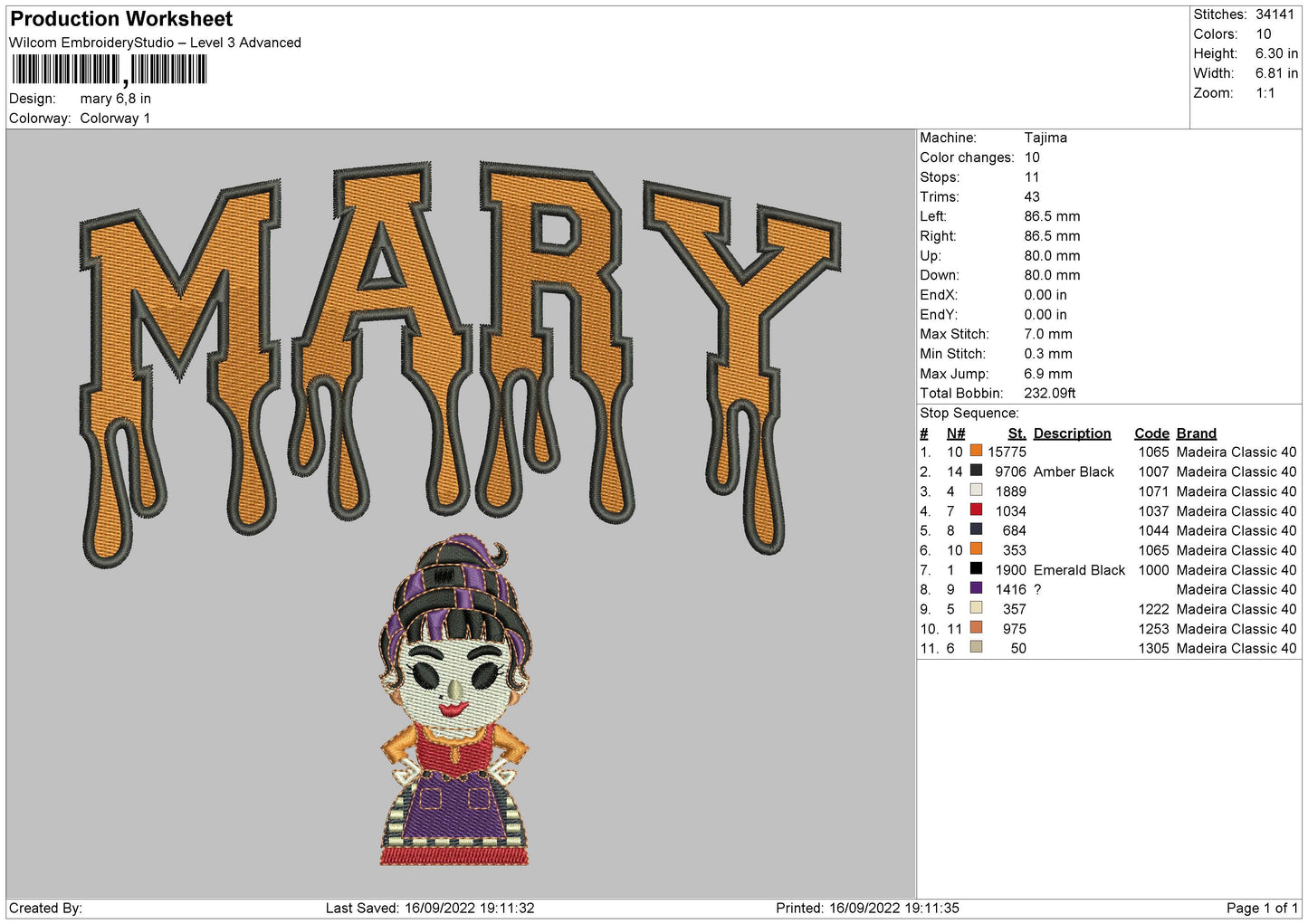 Mary Embroidery File 5 sizes