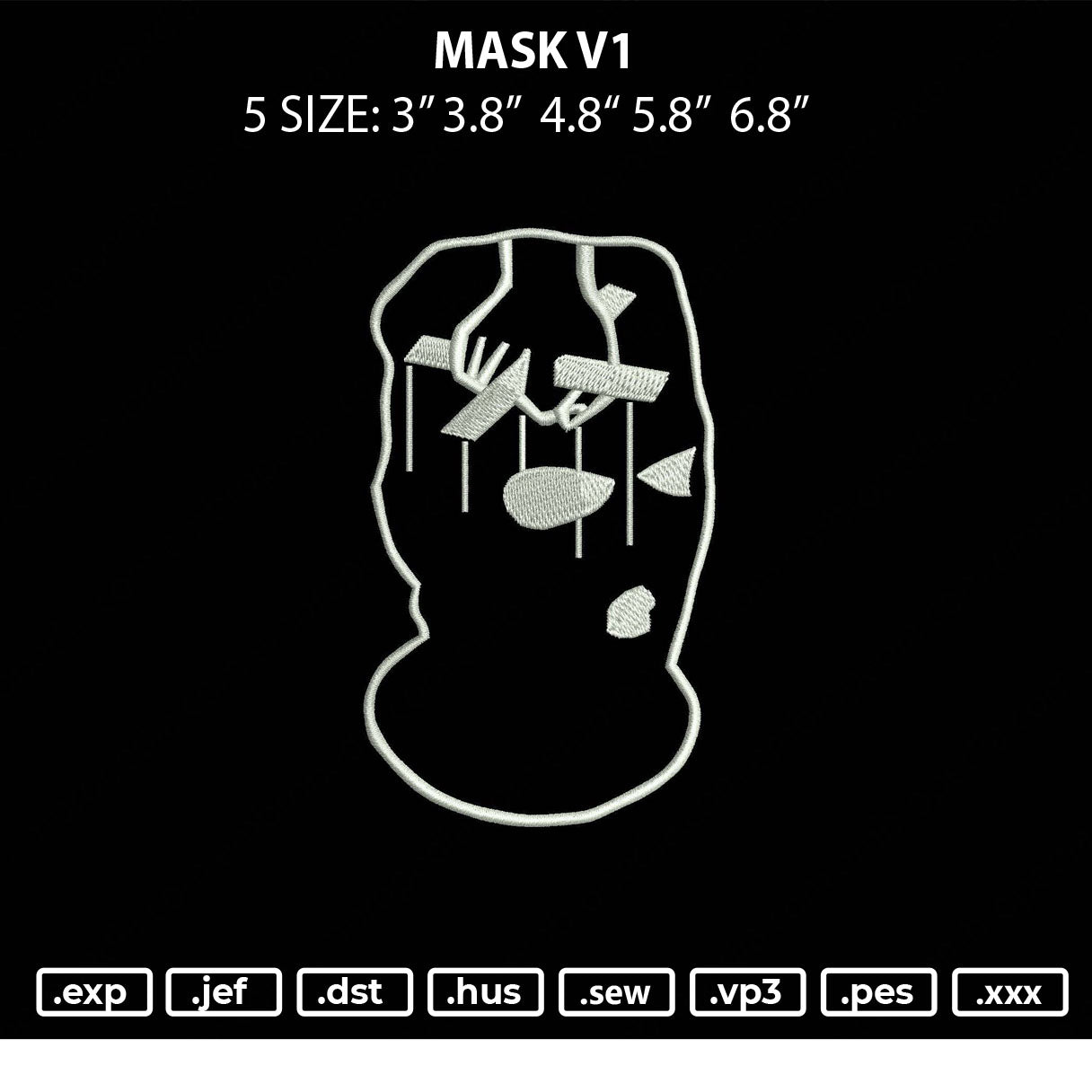 Mask V1 Embroidery File 5 size
