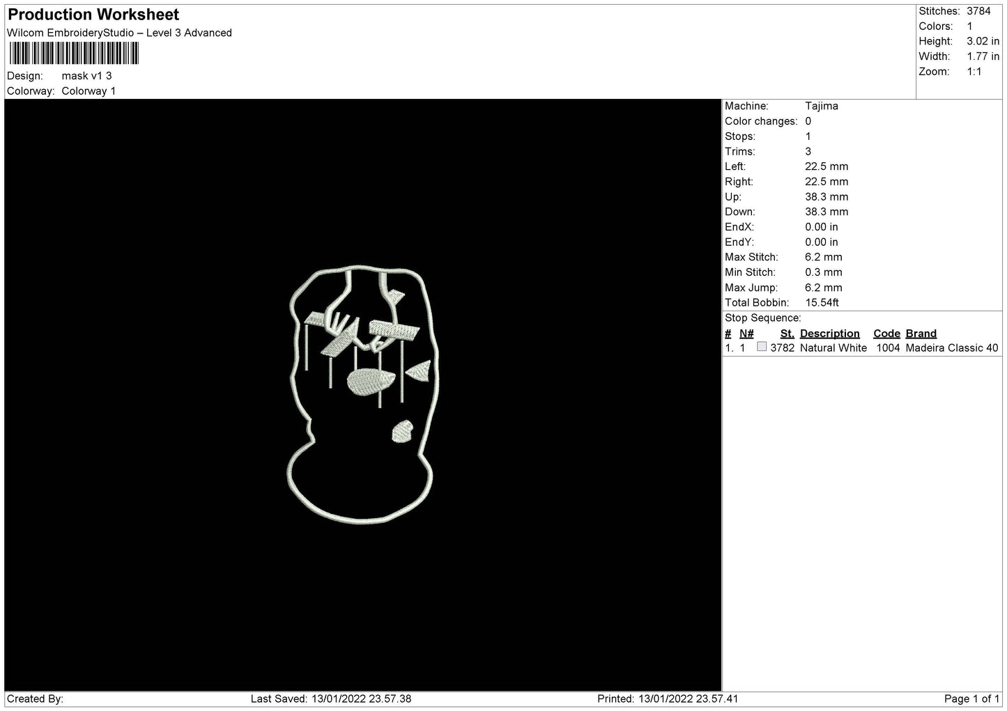 Mask V1 Embroidery File 5 size