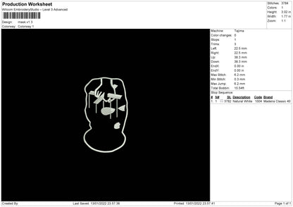 Mask V1 Embroidery File 5 size