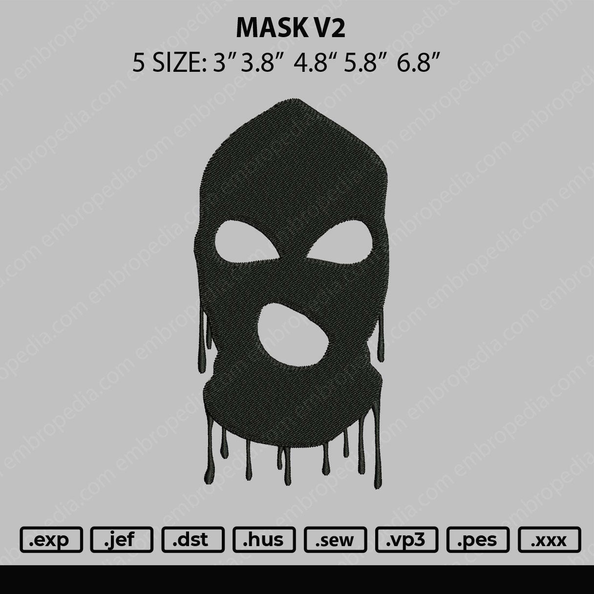 Mask V2 Embroidery File 5 size