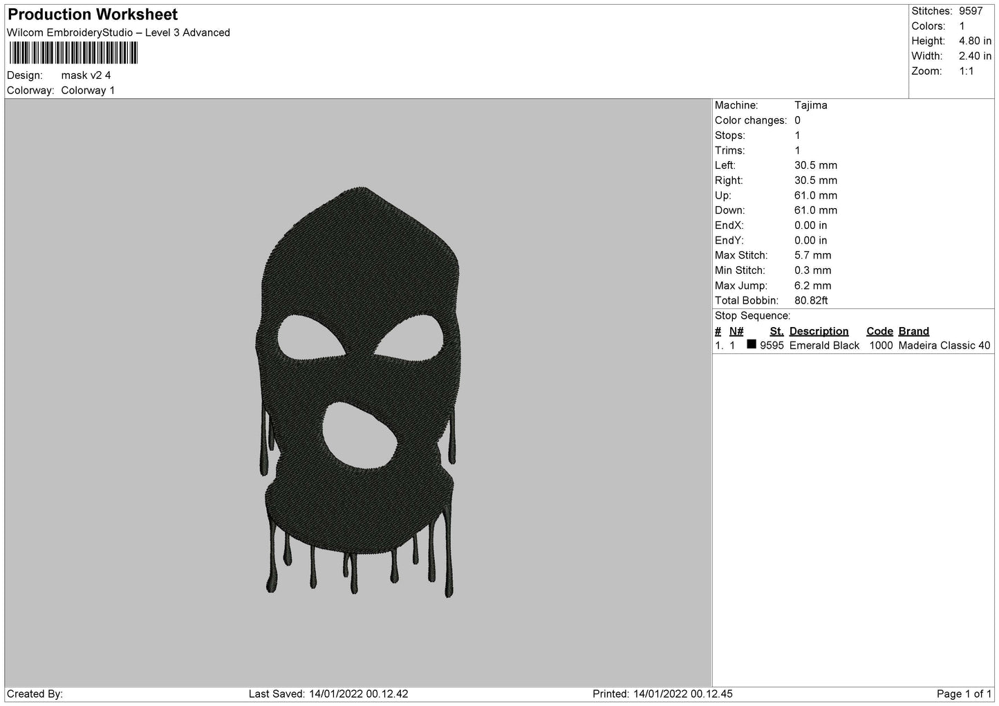 Mask V2 Embroidery File 5 size