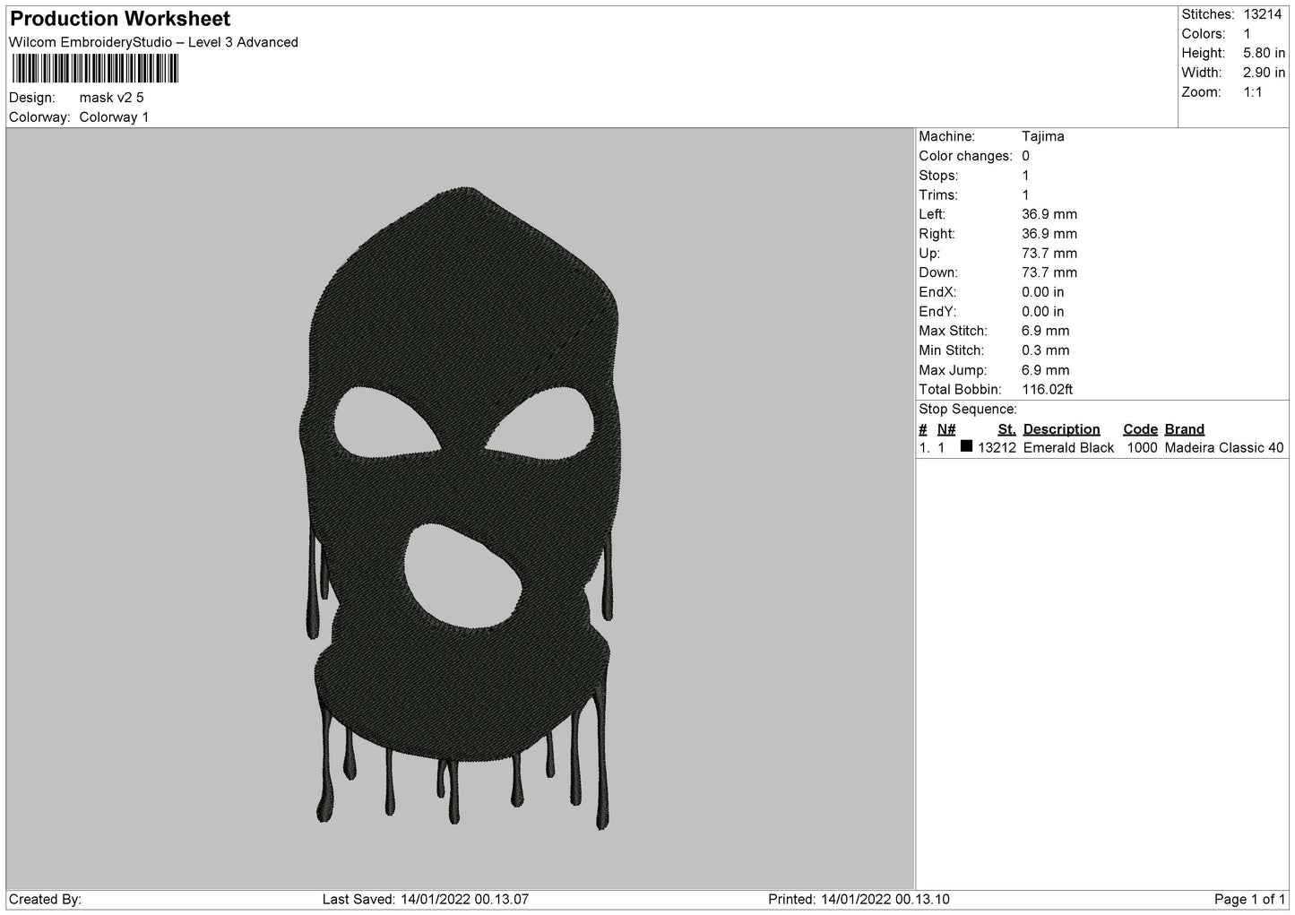 Mask V2 Embroidery File 5 size