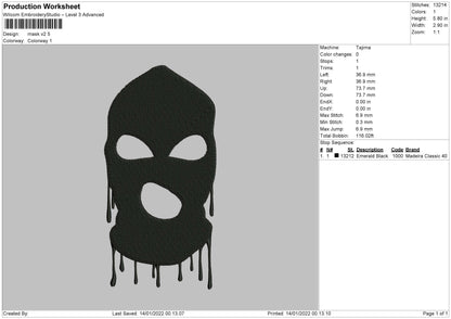 Mask V2 Embroidery File 5 size