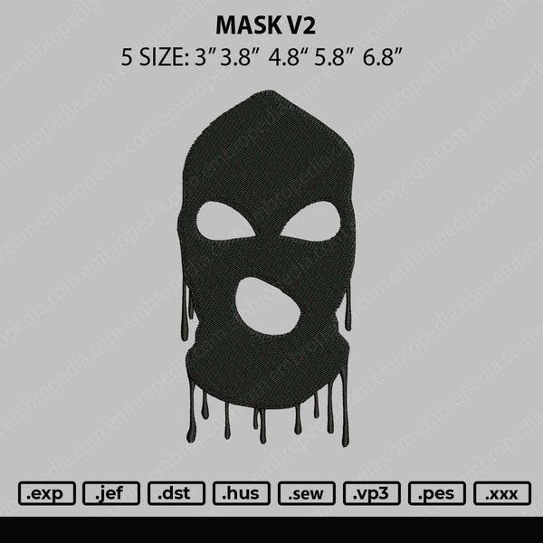 Mask V2 Embroidery File 5 size