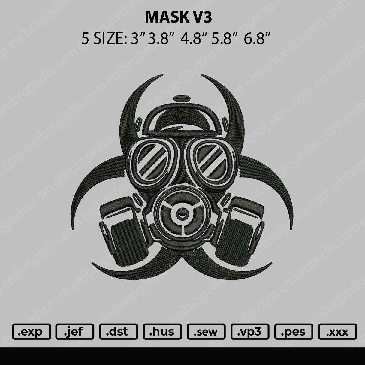 Mask V3 Embroidery File 5 size
