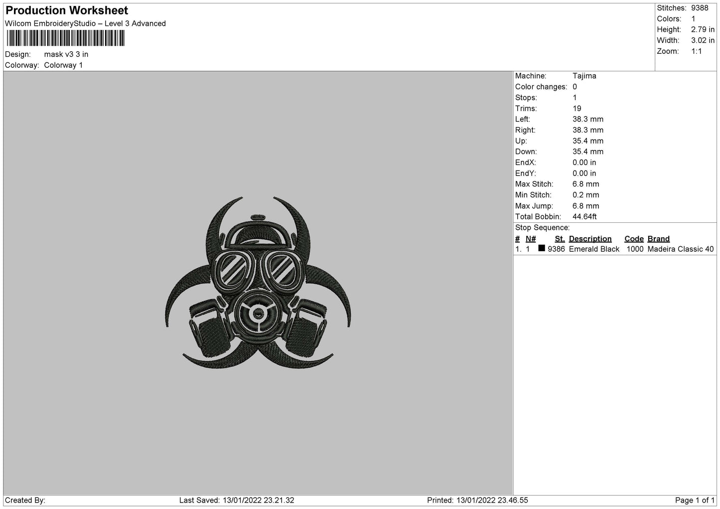 Mask V3 Embroidery File 5 size