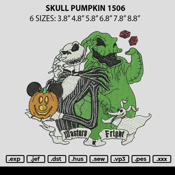 Skull Pumpkin 1506 Embroidery File 6 sizes