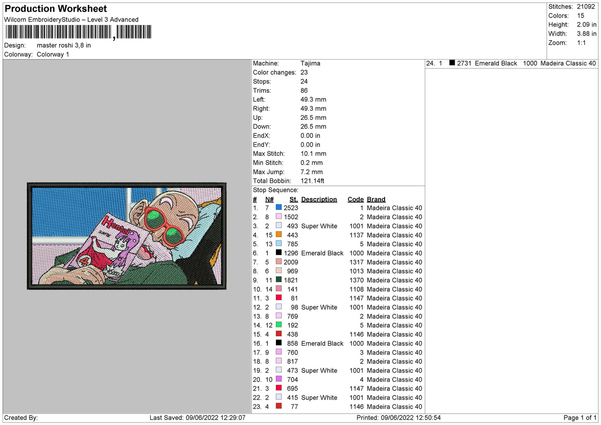 Master Roshi Embroidery File 4 size