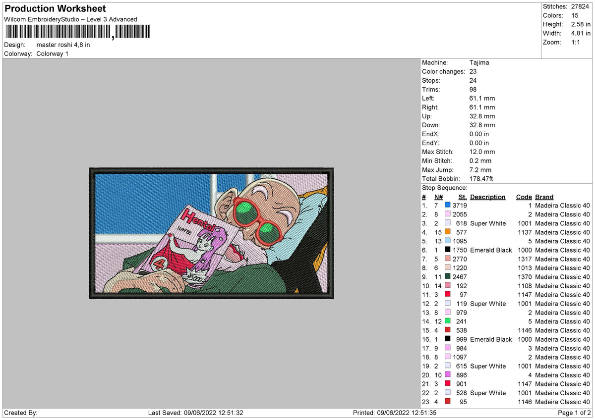 Master Roshi Embroidery File 4 size
