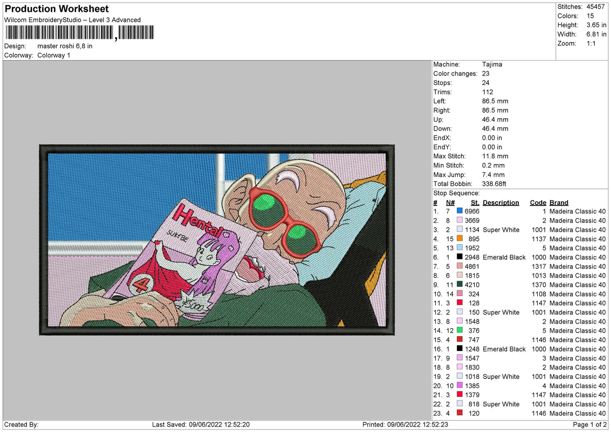 Master Roshi Embroidery File 4 size