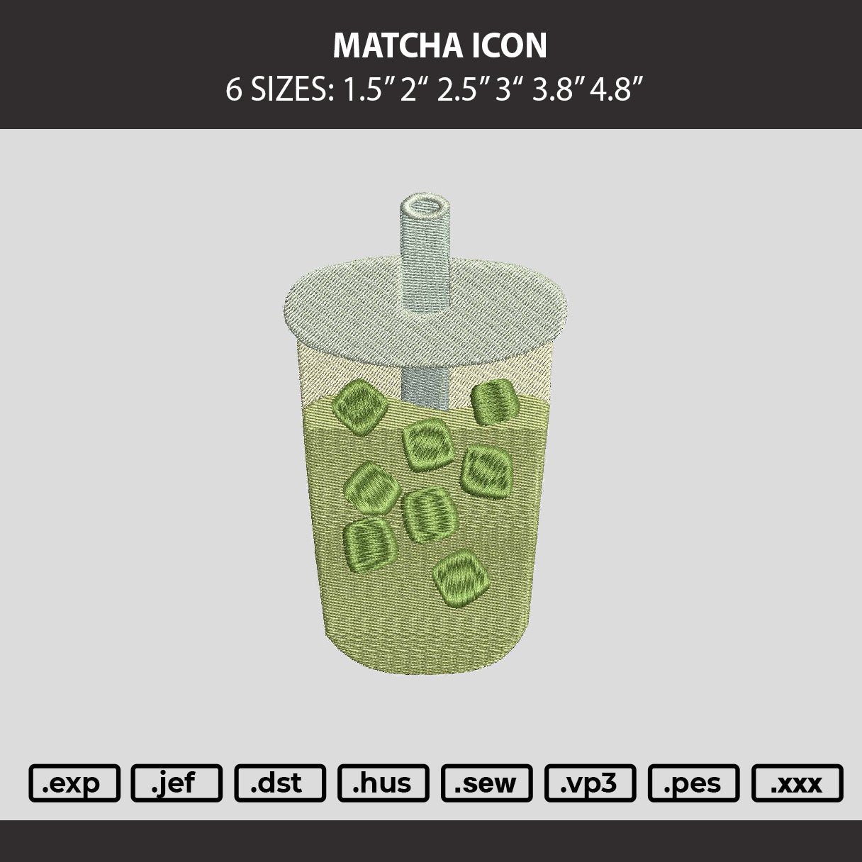 Matcha Icon Embroidery Machine Design File 6 sizes
