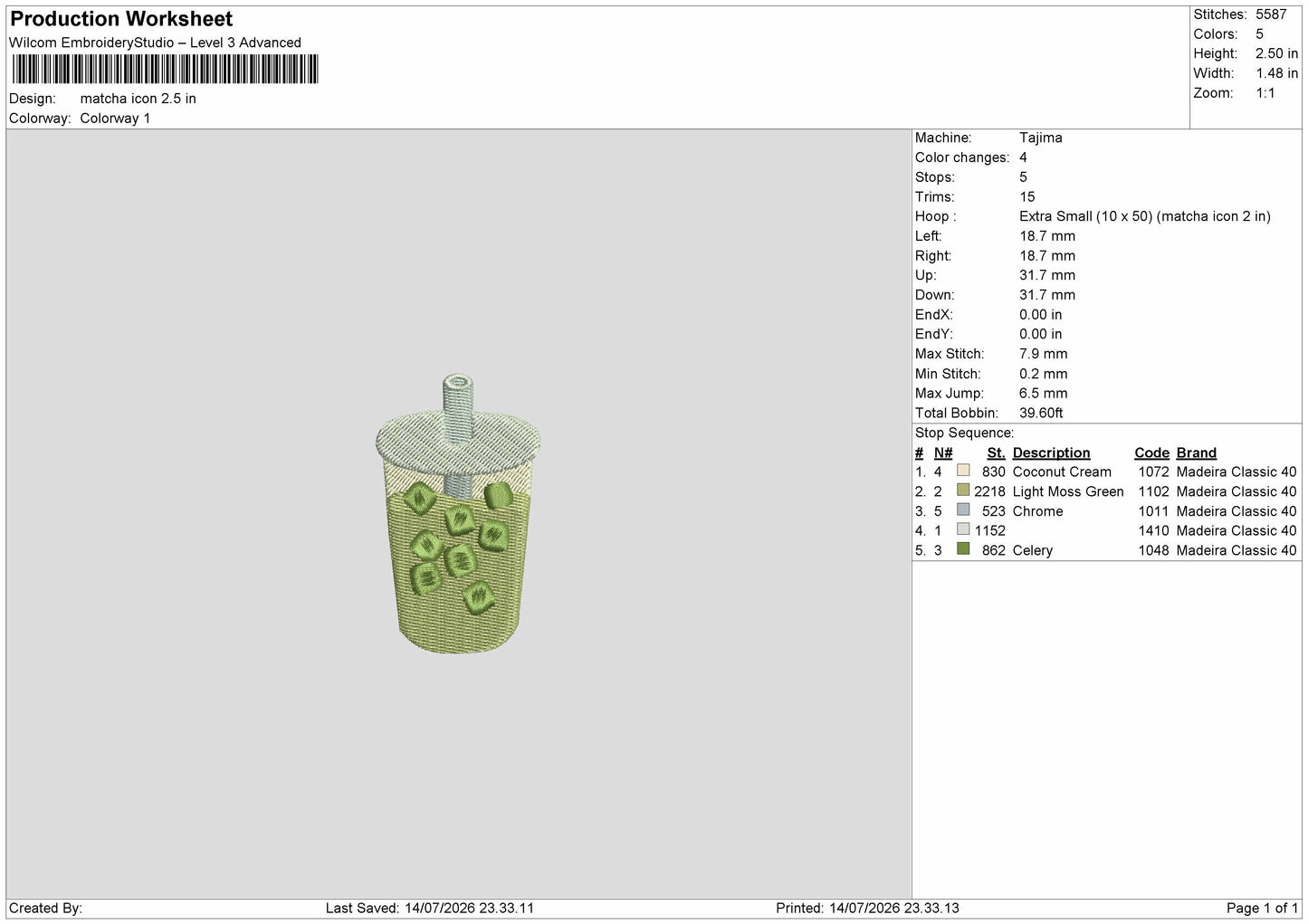 Matcha Icon Embroidery Machine Design File 6 sizes