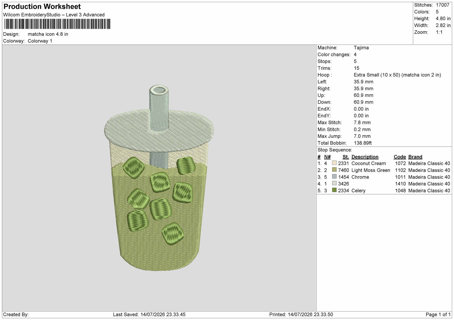 Matcha Icon Embroidery Machine Design File 6 sizes