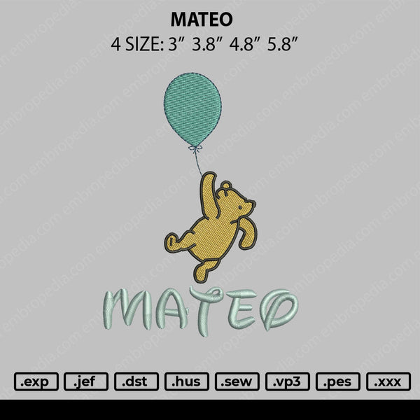 Mateo Embroidery File 4 size