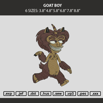 Goat Boy Embroidery Machine Design File 6 sizes