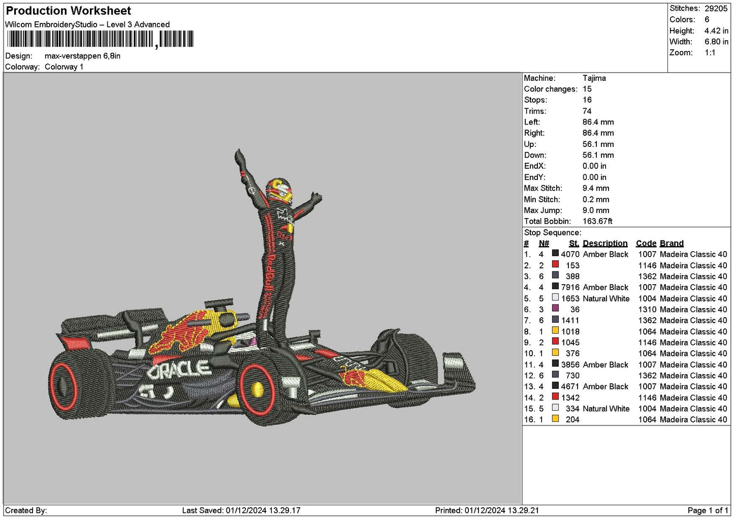 Sport Car 0112 Embroidery File 6 sizes