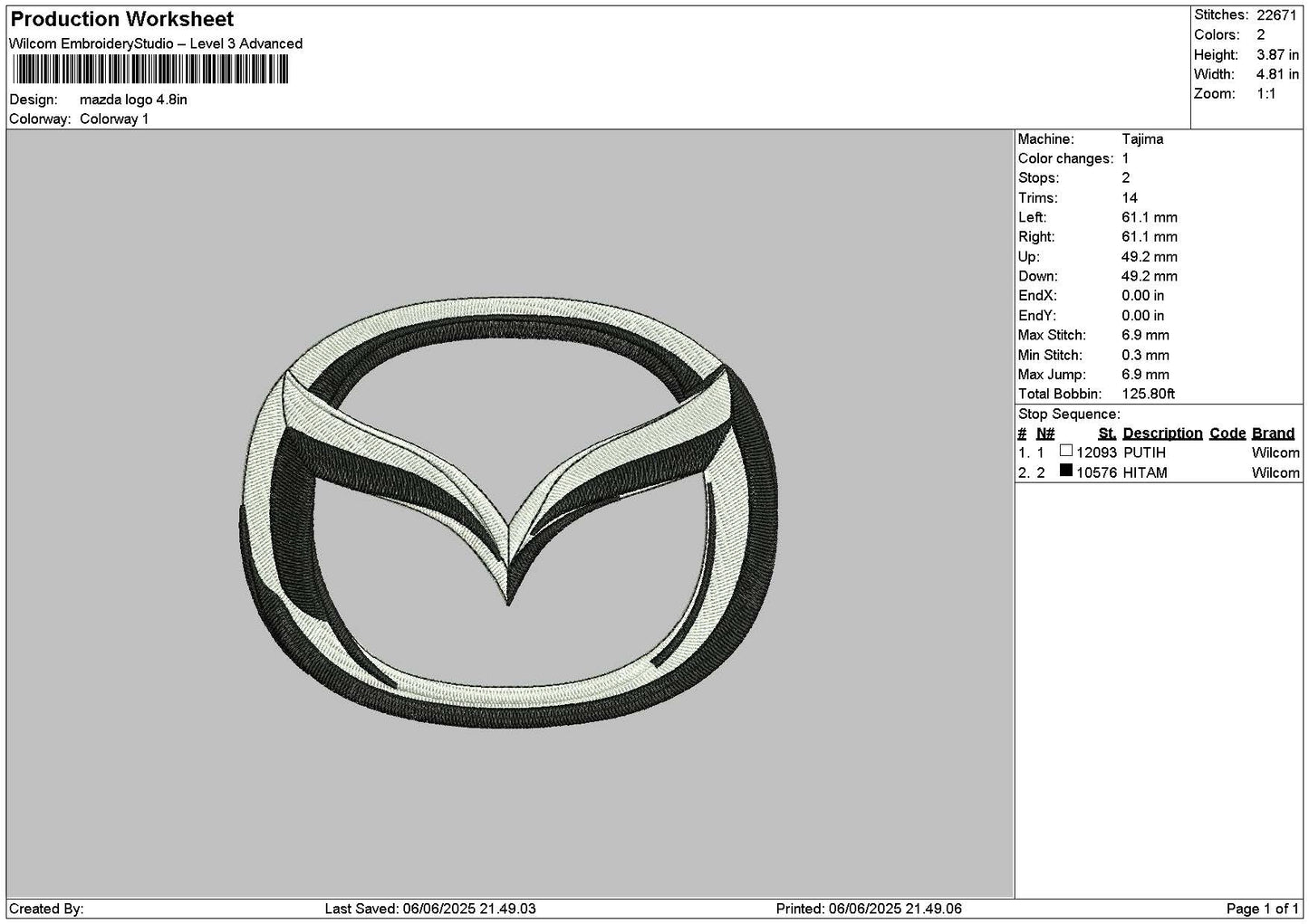 Mazda 0606 Embroidery File 6 sizes