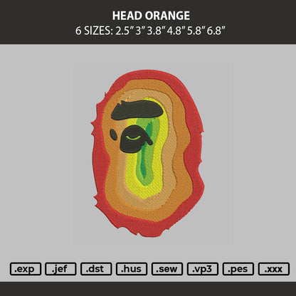 Head Orange Embroidery Machine Design File 6 sizes